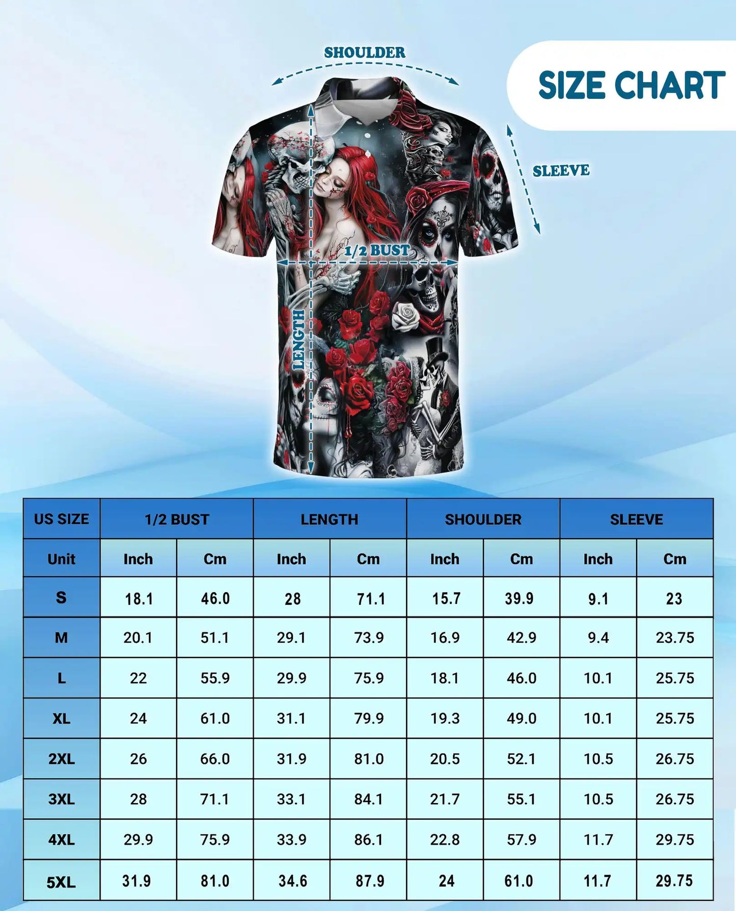 Day of the Dead Sugar Skull Polo Shirt for Men – Gothic Skeleton Roses | Netecom