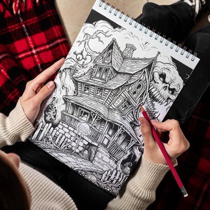 Haunted House Spiral Bound Coloring Book, Delight in 30 Breathtaking Coloring Pages, Showcasing Haunted Houses with their Creepy Architecture and Haunting Surroundings