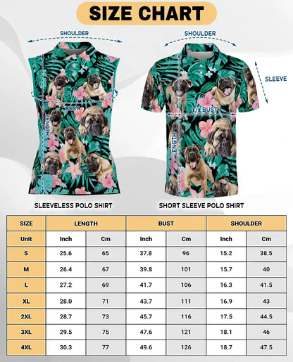 English Mastiff Summer Leaves Sleeveless Polo Shirt for Women | Netecom