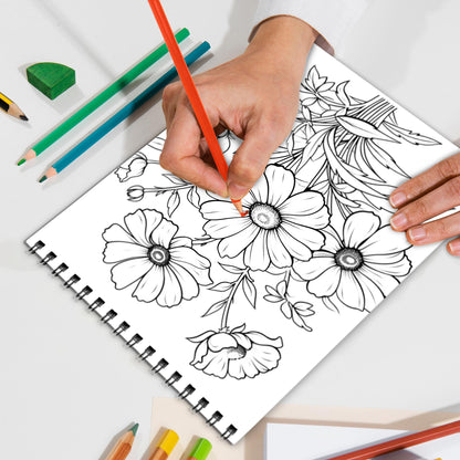 Large Print Cosmos Spiral Bound Coloring Book, Stunning Cosmos Flowers in Large Print, Perfect for a Simple and Soothing Botanical Coloring Session