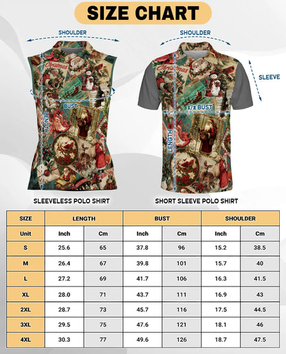 Vintage Christmas Collage Sleeveless Polo Shirt for Women | Netecom