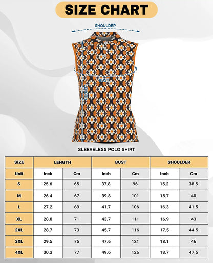 Orange Daisy Wave Pattern Sleeveless Polo Shirt for Women | Netecom