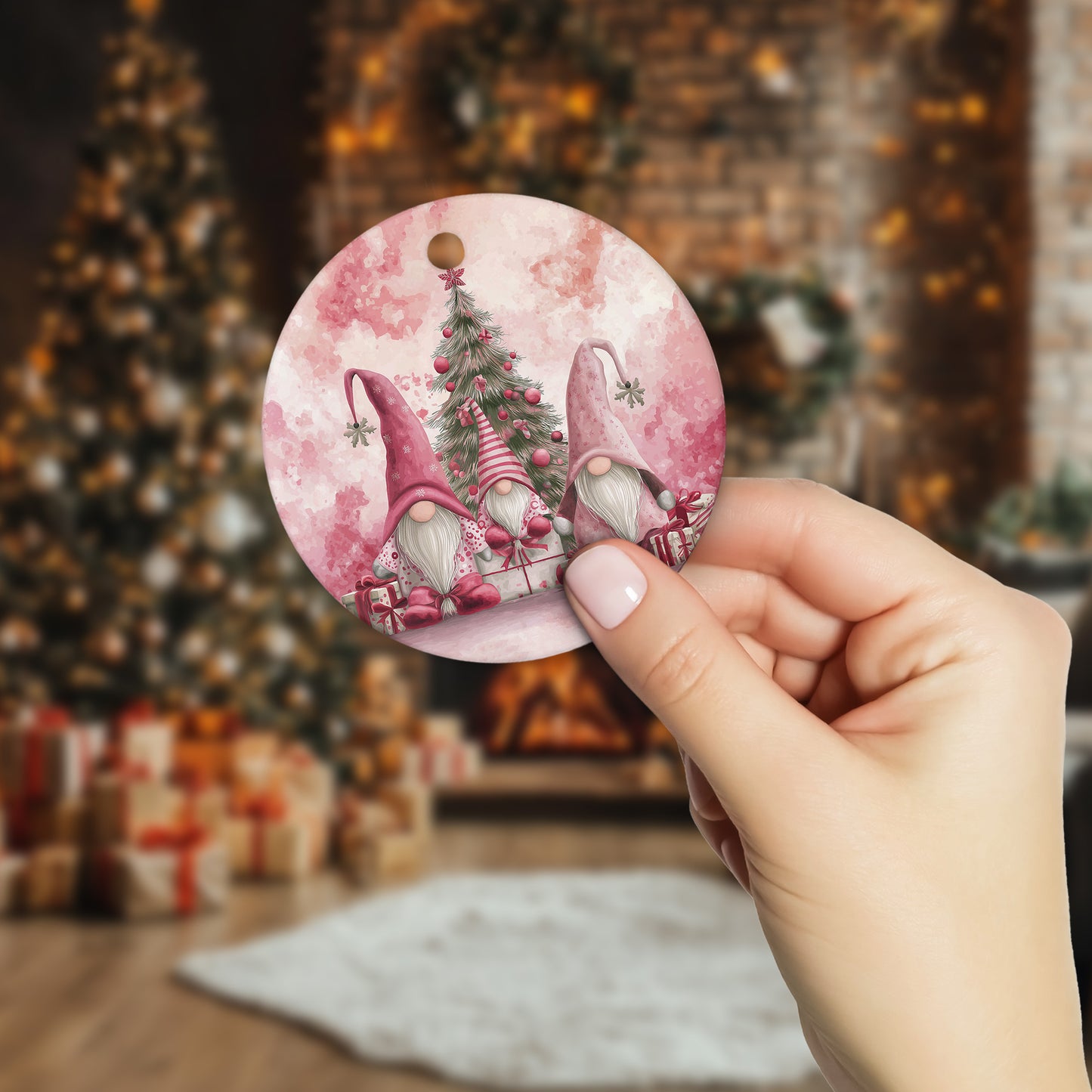 Netecom Pink Christmas Gnome Ornament, Cute Scandinavian Tomte Ceramic Ornament for Christmas Tree Hanging Decorations Gift, Gnome Lover Gifts, Home Decor, Holiday Party Present