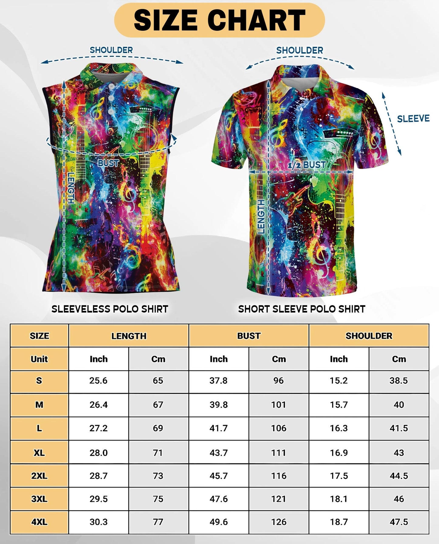 Amazing Rainbow Guitar Sleeveless Polo Shirt for Women| Netecom