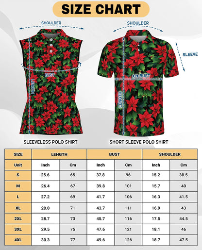 Poinsettia Pattern Sleeveless Polo Shirt for Women | Netecom