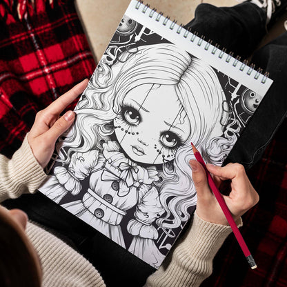 Creepy Doll Spiral Bound Coloring Book, Discover 30 Serene Coloring Pages, Inviting You to Color Dolls with a Gothic Twist and Haunting Details