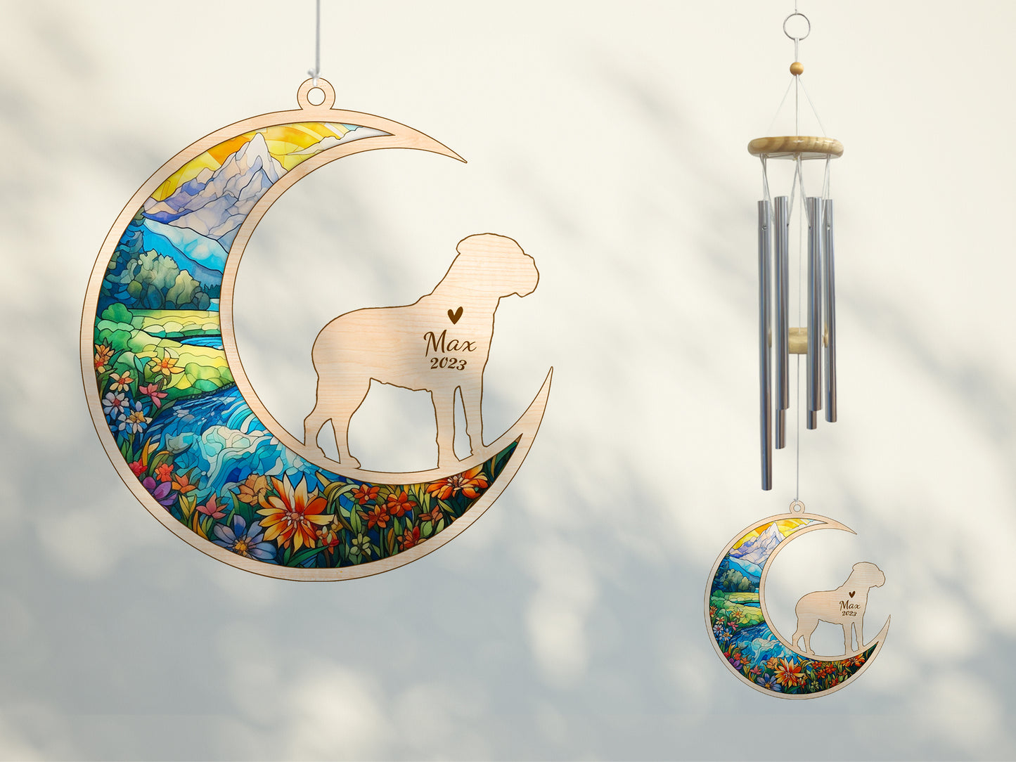 Netecom Bullmastiff Dog Wind Chimes Memorial, Personalized Pet Memorial Wind Chimes for Dog Suncatcher, Dog Loss Memorial Ornament, Loss of Pet Sympathy Gift, Remembrance Windchime Outside Garden Decor