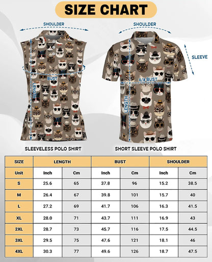 Cool Cats Print Sleeveless Polo Shirt for Women – Stylish Cat Lover Style | Netecom