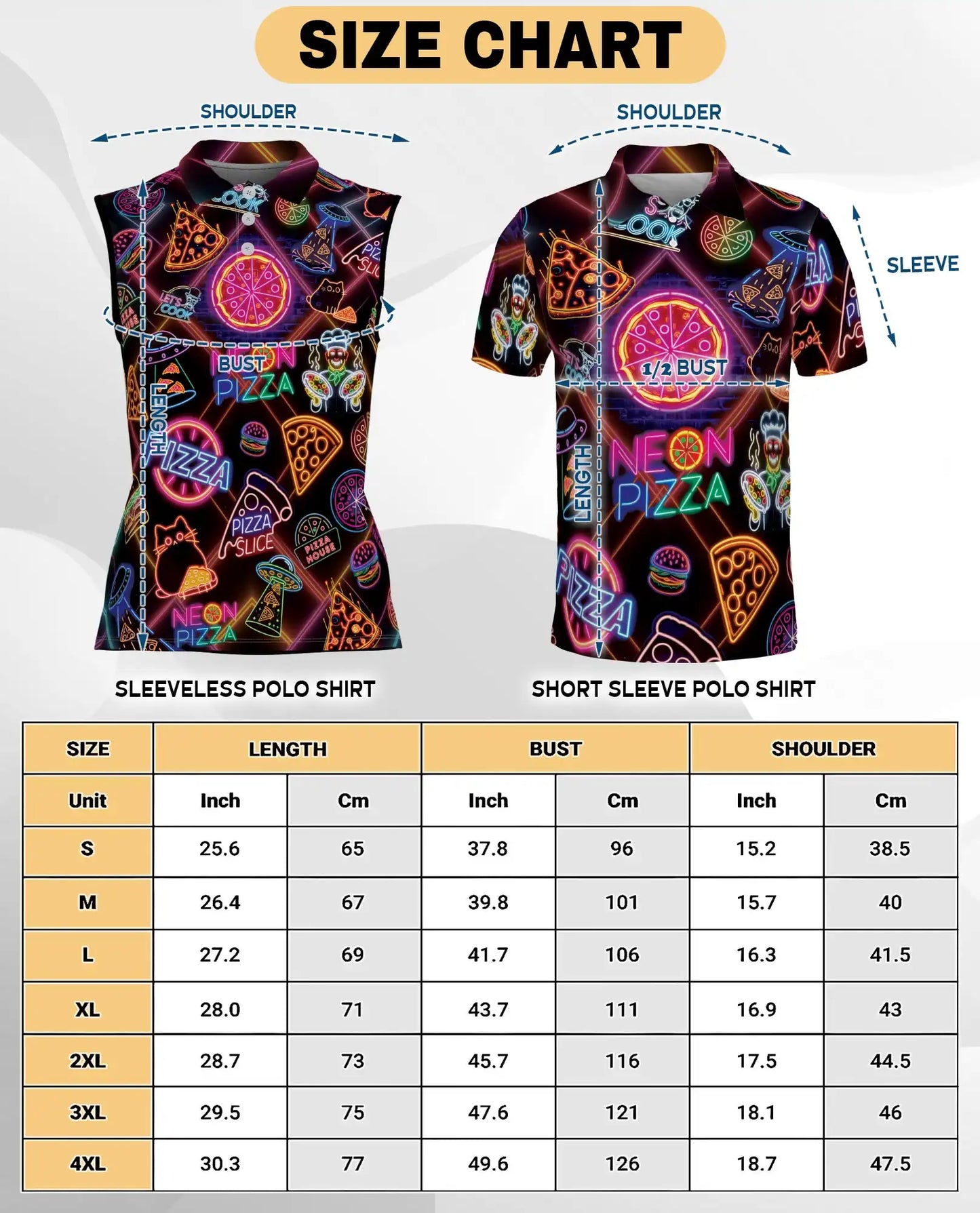 Retro Neon Pizza Sign Pattern Sleeveless Polo Shirt for Women | Netecom