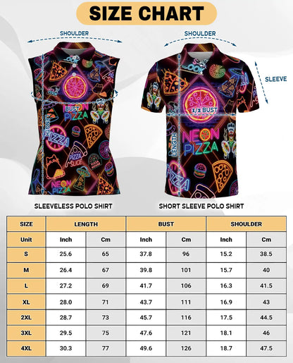 Retro Neon Pizza Sign Pattern Sleeveless Polo Shirt for Women | Netecom