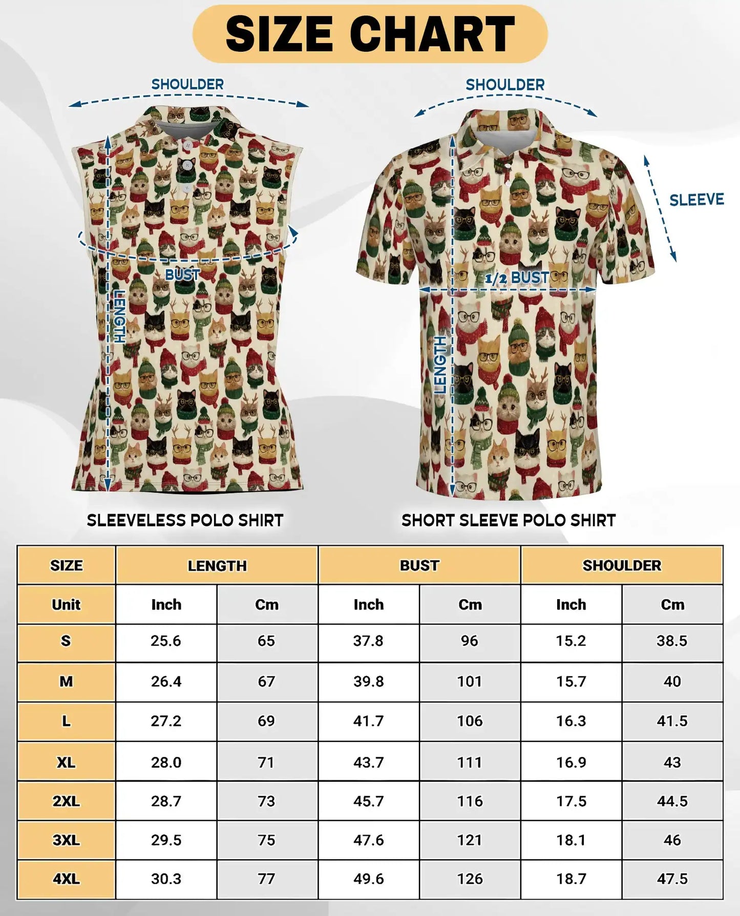 Christmas Cat Pattern Sleeveless Polo Shirt for Women | Netecom