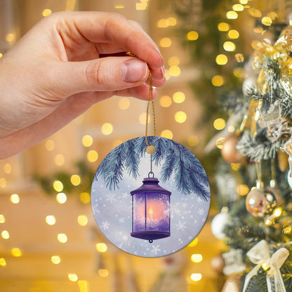 Netecom Purple Winter Lantern Christmas Ornaments, Ceramic Glow Lantern in Snow Keepsake Ornament for Christmas Tree Decorations, Gifts for Holiday, Party, Home Decor