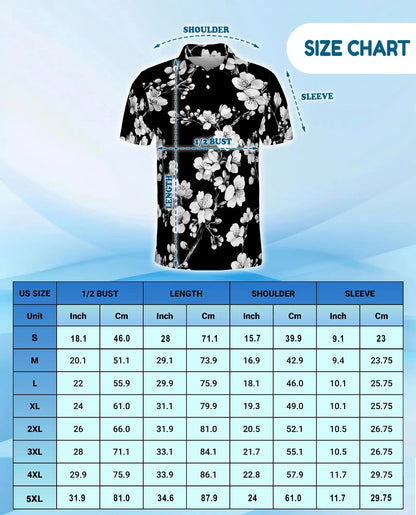 Monochrome Cherry Blossom Polo Shirt - Elegant Floral Style | Netecom