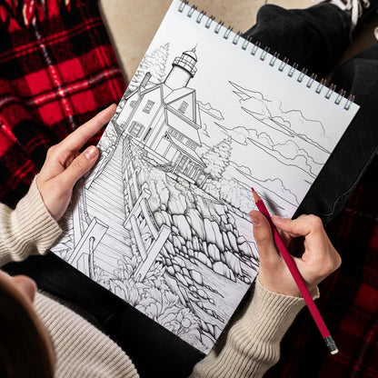 Coloring Maine Spiral Bound Coloring Book, Immerse Yourself in 30 Captivating Coloring Pages Showcasing the Unique Culture and Iconic Landmarks of Maine