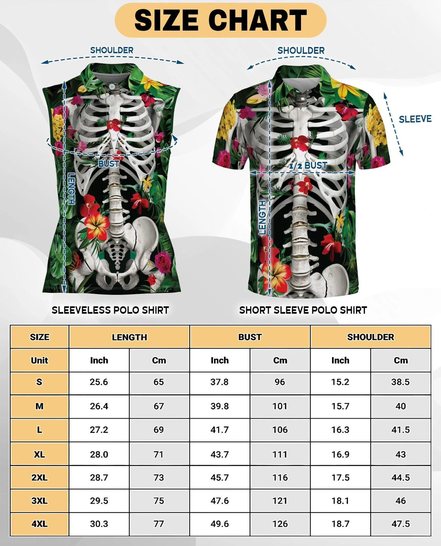 Tropical Floral Skeleton Print Sleeveless Polo Shirt for Women | Netecom