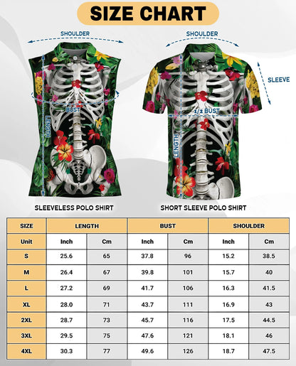 Tropical Floral Skeleton Print Sleeveless Polo Shirt for Women | Netecom