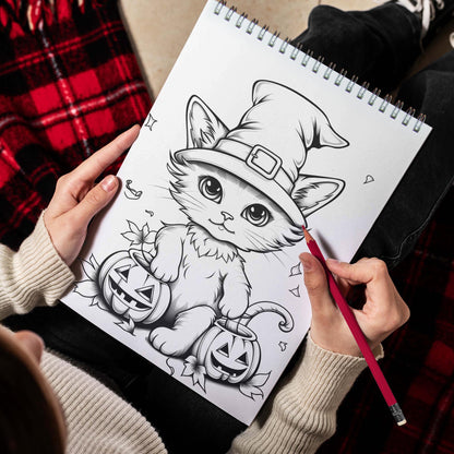 Magical Kitty Witches Spiral Bound Coloring Book, Unleash Your Creativity with 30 Charming Pages Filled with Enchanting Tales of Kitty Witchcraft.