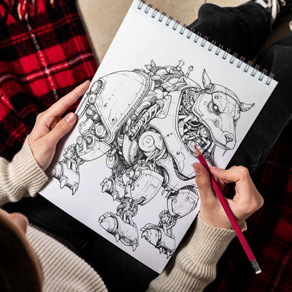 Robot Animal Spiral Bound Coloring Book, Unleash Your Creativity with 30 Enchanting Coloring Pages, Bringing to Life the Marvel of Robot Animals