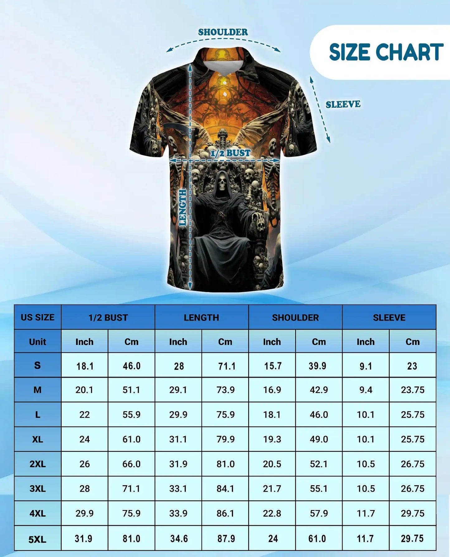 Grim Reaper Skull Polo Shirt for Men – Gothic Skeleton Throne | Netecom
