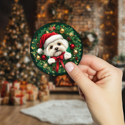 Netecom Cute Maltese Christmas Ornament, Dog Santa Hat Ceramic Ornament for Xmas Tree Hanging Decorations Gift, Puppy Lover Gifts, Home Decor, Holiday Party Present