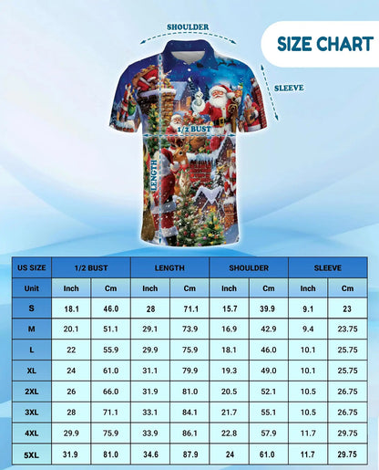 Santa Claus Christmas Village 3D Polo Shirt for Men – Festive Holiday Style | Netecom
