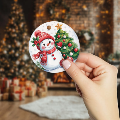 Netecom Smiling Snowman Christmas Tree Ornament, Cute Winter Snowy Snowman Ceramic Ornament for Christmas Tree Hanging Decorations Gift, Gifts for Family and Friend, Holiday Party Present