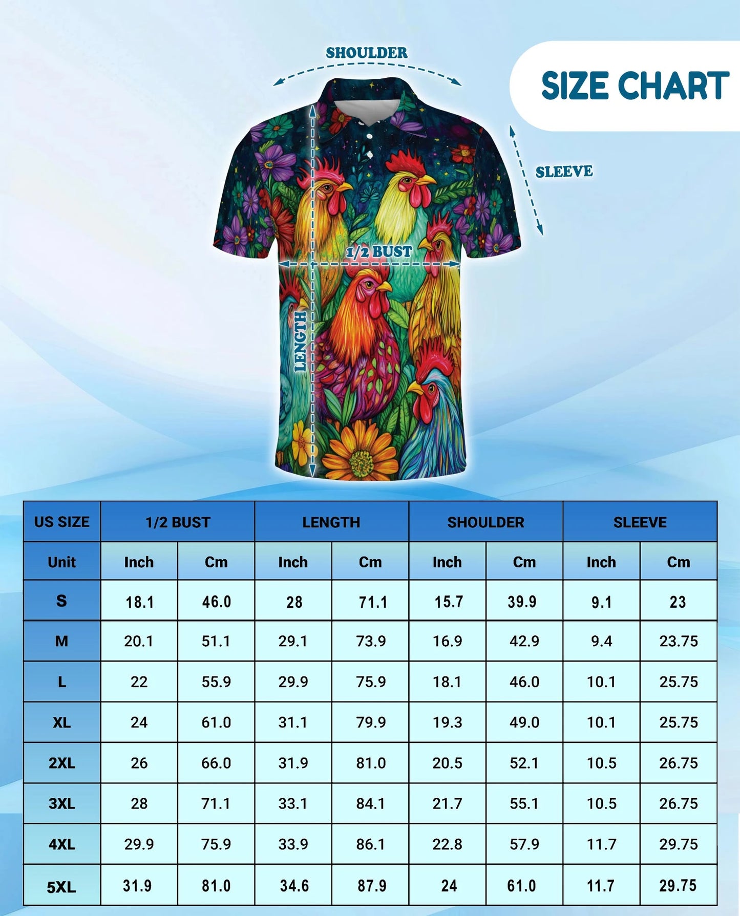 Vibrant Neon Rooster Polo Shirt for Men – Fantasy Art Style | Netecom