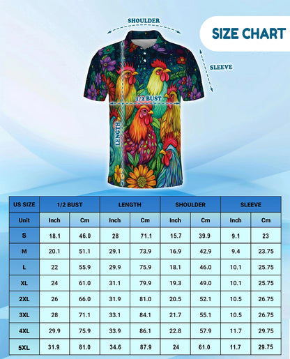 Vibrant Neon Rooster Polo Shirt for Men – Fantasy Art Style | Netecom