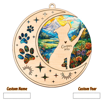 Netecom Pitbull Dog Memorial Suncatcher, Personalized Pit bull Christmas Ornament with Name Date, Bereavement Gifts for Loss of Pet, Dog Death Sympathy Gift Pet Loss Sun Catchers, Dog Grief Gift