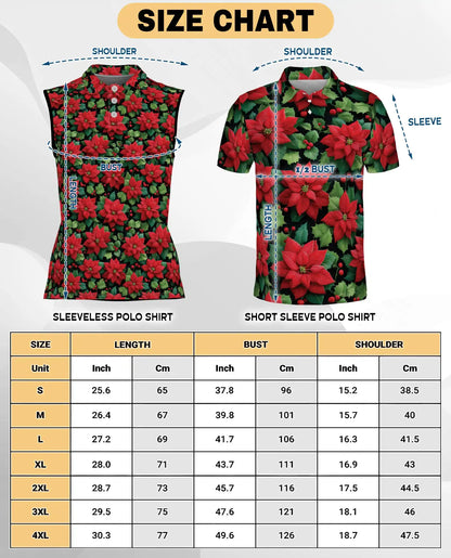 Red Poinsettia Pattern Sleeveless Polo Shirt for Women| Netecom