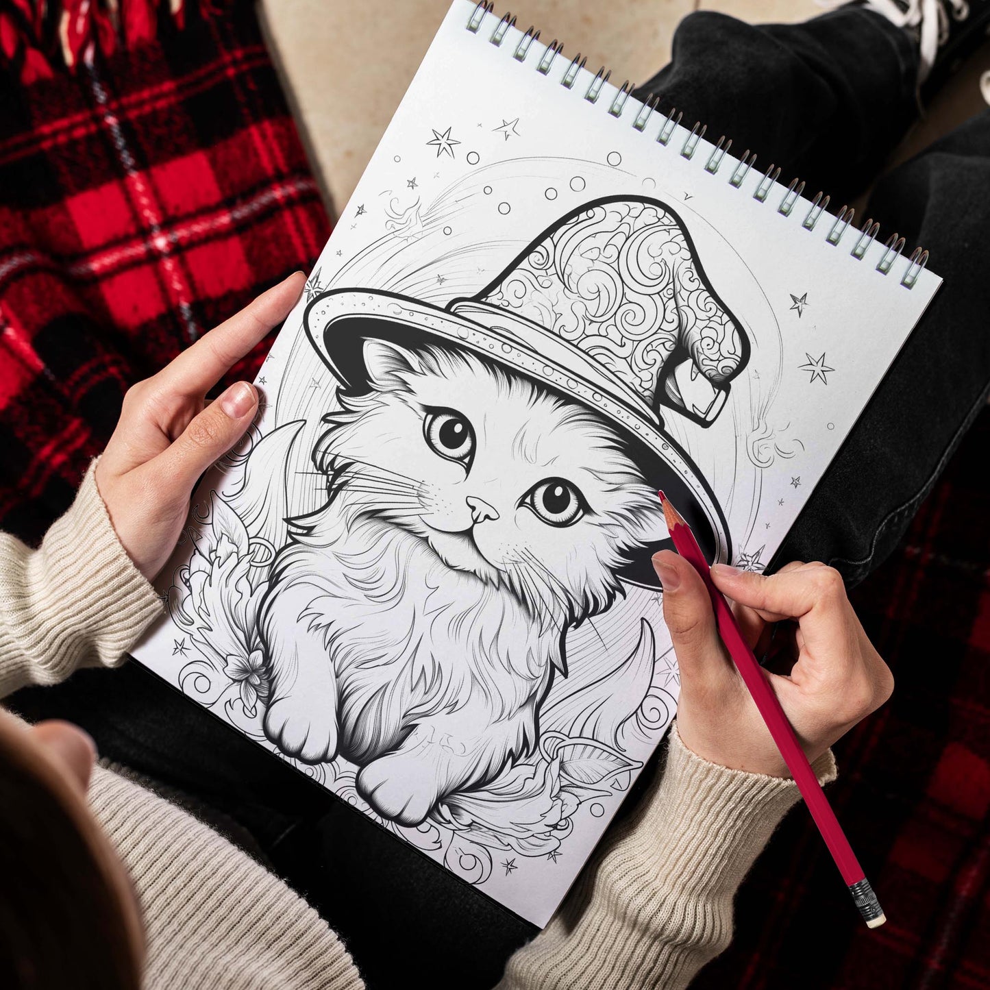 Cute Cat Witching Spiral Bound Coloring Book, Embark on a Coloring Journey with 30 Enchanting Pages, Where Cute Cat Witching Comes to Life.