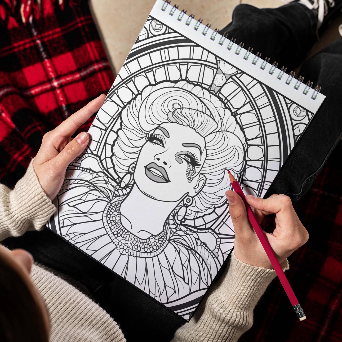 Stained Glass Drag Queen Spiral Bound Coloring Book, Embark on a Dazzling Coloring Adventure with 30 Stained Glass-Inspired Illustrations of Drag Queens, Fostering Empowerment and Glamour