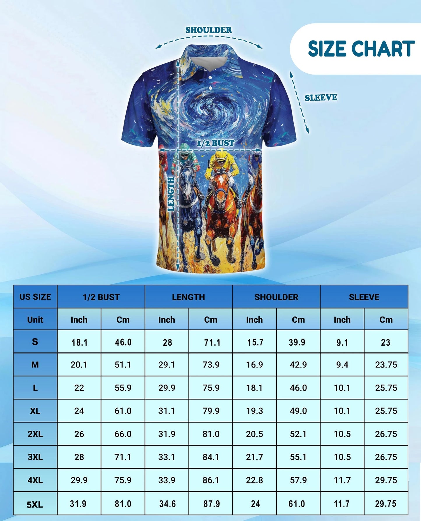 Horse Racing Starry Night Polo Shirt for Men – Artistic Equestrian Style | Netecom