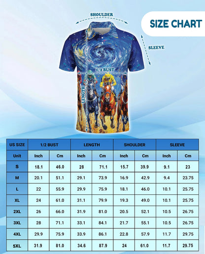 Horse Racing Starry Night Polo Shirt for Men – Artistic Equestrian Style | Netecom