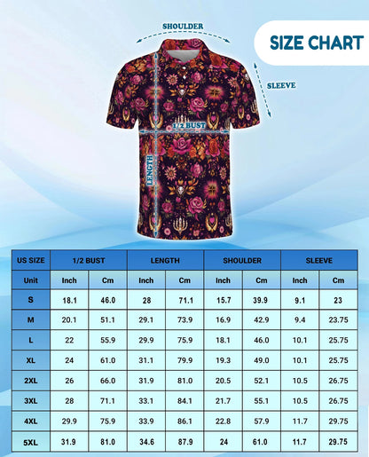 Kaleidoscope Rose Polo Shirt for Men – Colorful Floral Art Style | Netecom