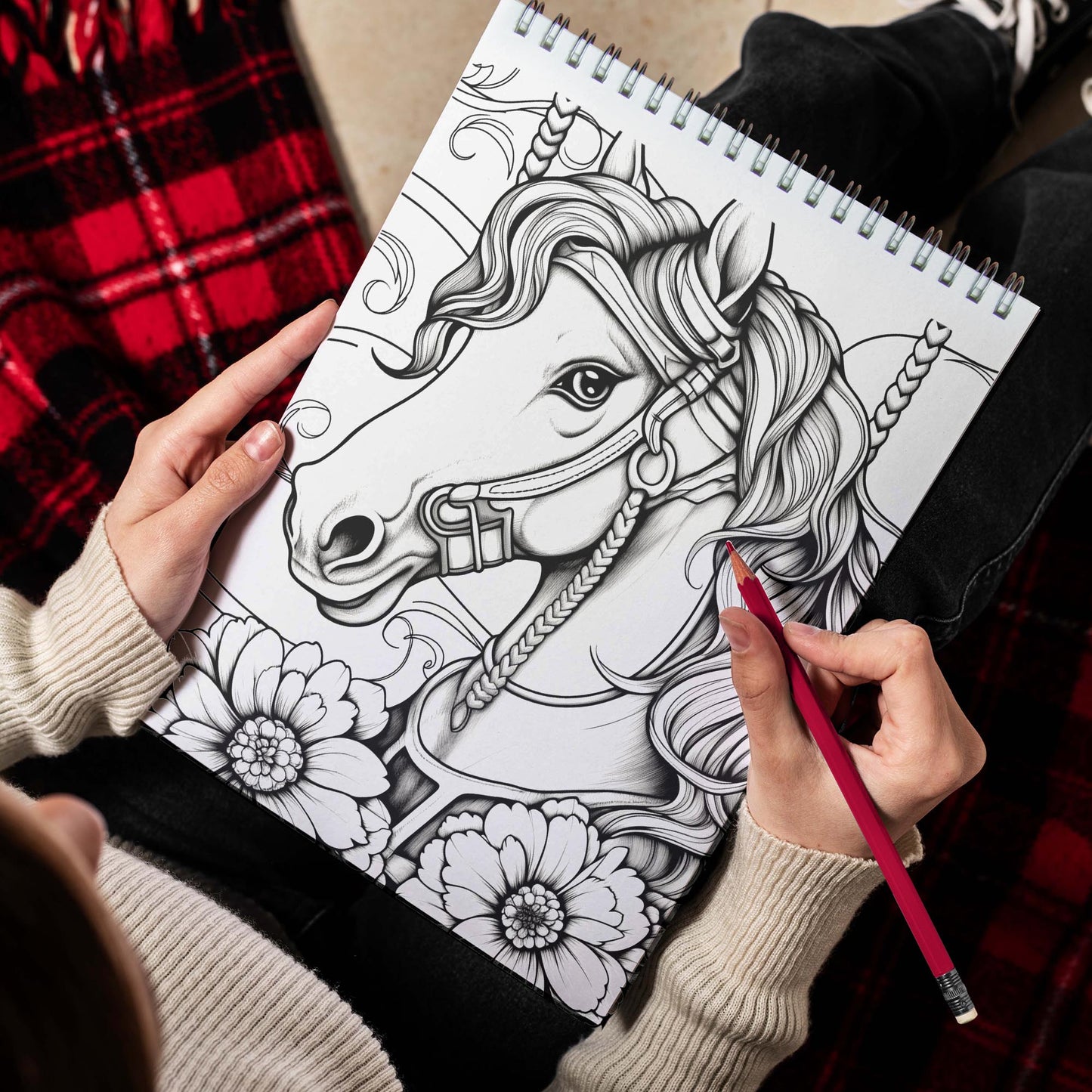 Majestic Horse Spiral Bound Coloring Book, Discover the Elegance of Horses with 30 Exquisite Coloring Pages that Showcase the Magnificent and Regal Nature of these Majestic Creatures