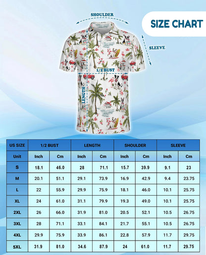 Dog Surfing Beach Polo Shirt for Men – Tropical Palm Tree Style | Netecom