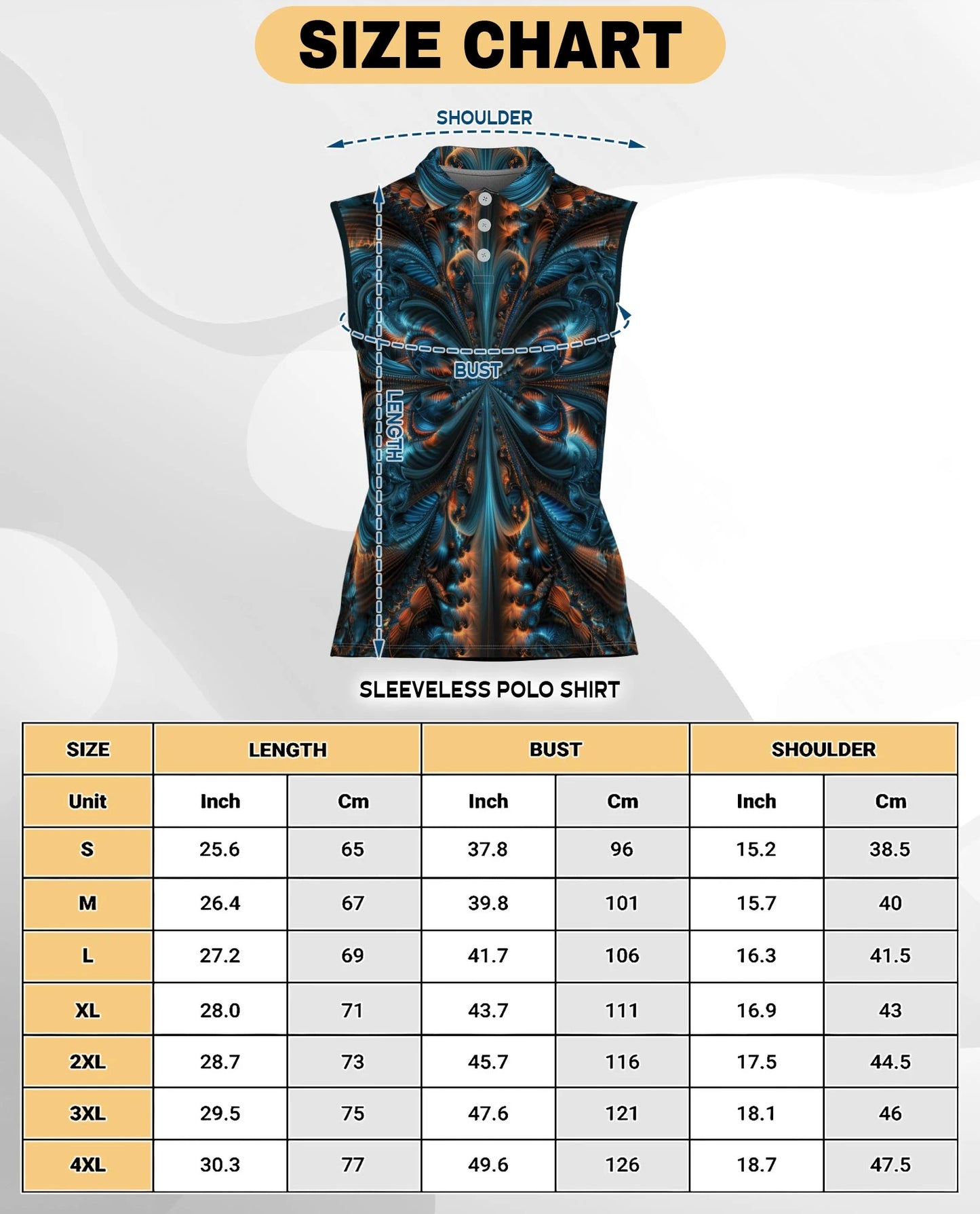 Fractal Art Pattern Sleeveless Polo Shirt for Women | Netecom