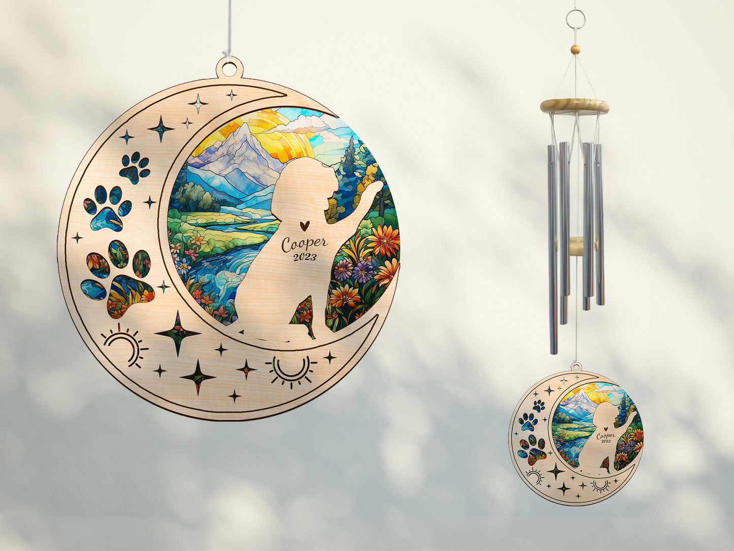 Netecom Beagle Dog Wind Chimes Memorial, Personalized Pet Memorial Windchime for Dog Suncatcher, Dog Loss Memorial Ornament, Loss of Pet Remembrance Gift, Sympathy Pet Wind Chimes Outdoor Garden