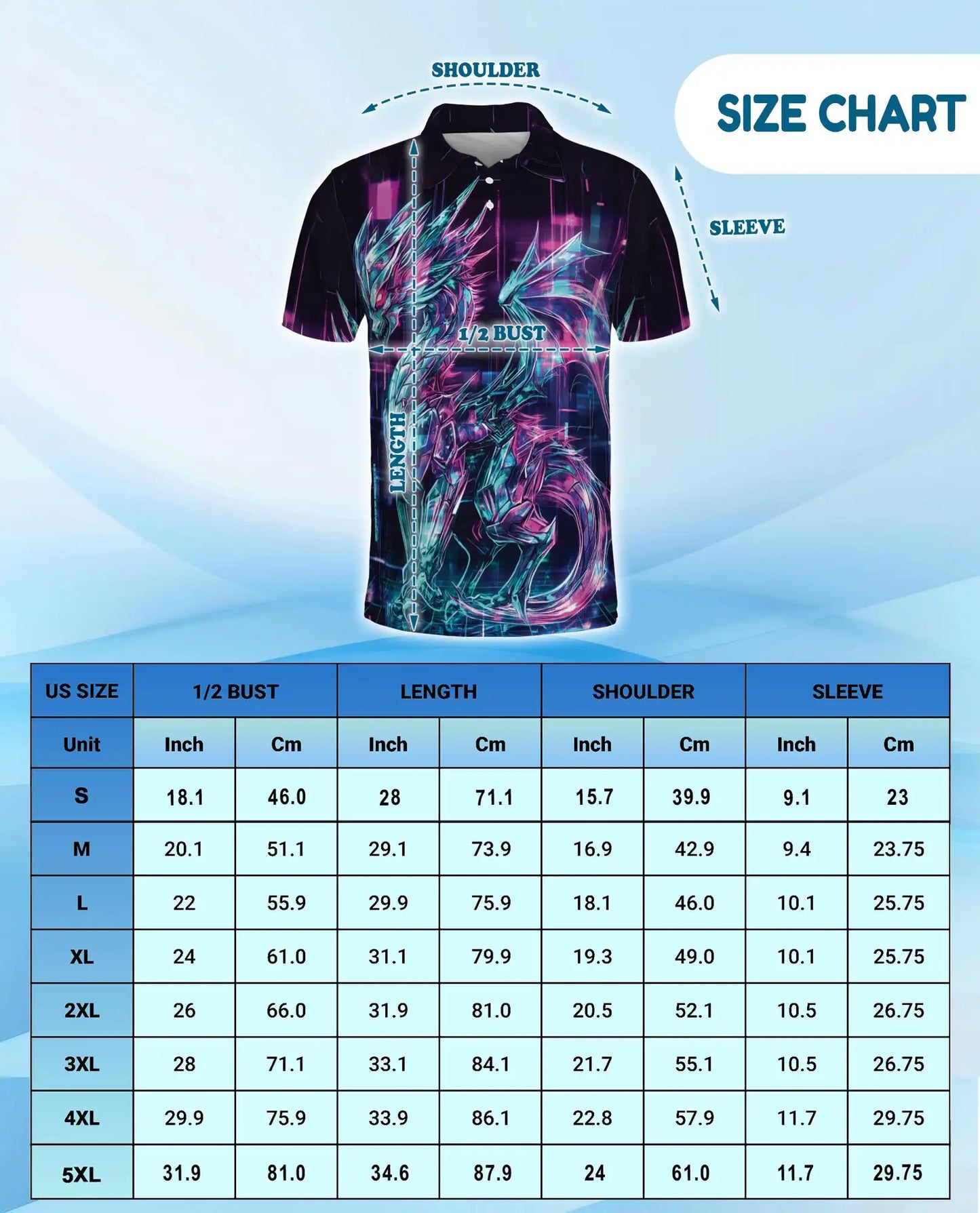 Cyber Dragon Polo Shirt for Men - Neon Fantasy Art | Netecom