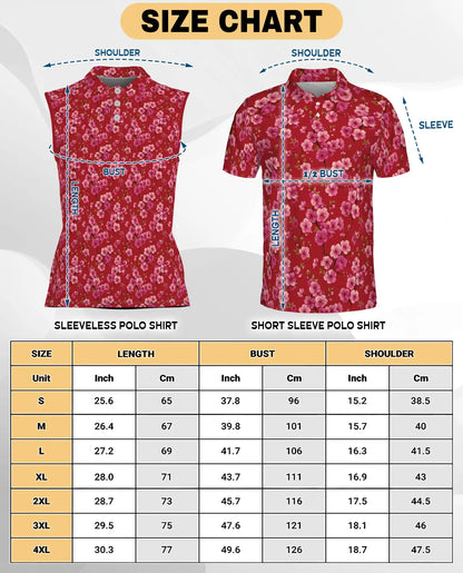 Red Cherry Blossom Sleeveless Polo Shirt for Women  | Netecom
