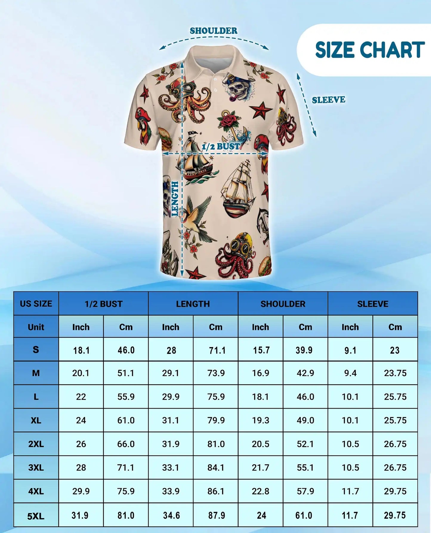 Pirate Tattoo Polo Shirt - Nautical Skull Octopus Sailor Design | Netecom