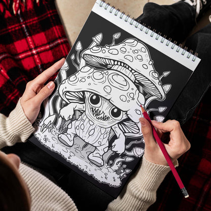 Midnight Scary Mushroom Spiral Bound Coloring Book, Dive into 30 Haunting Coloring Pages, Capturing the Sinister Beauty of Scary Mushrooms