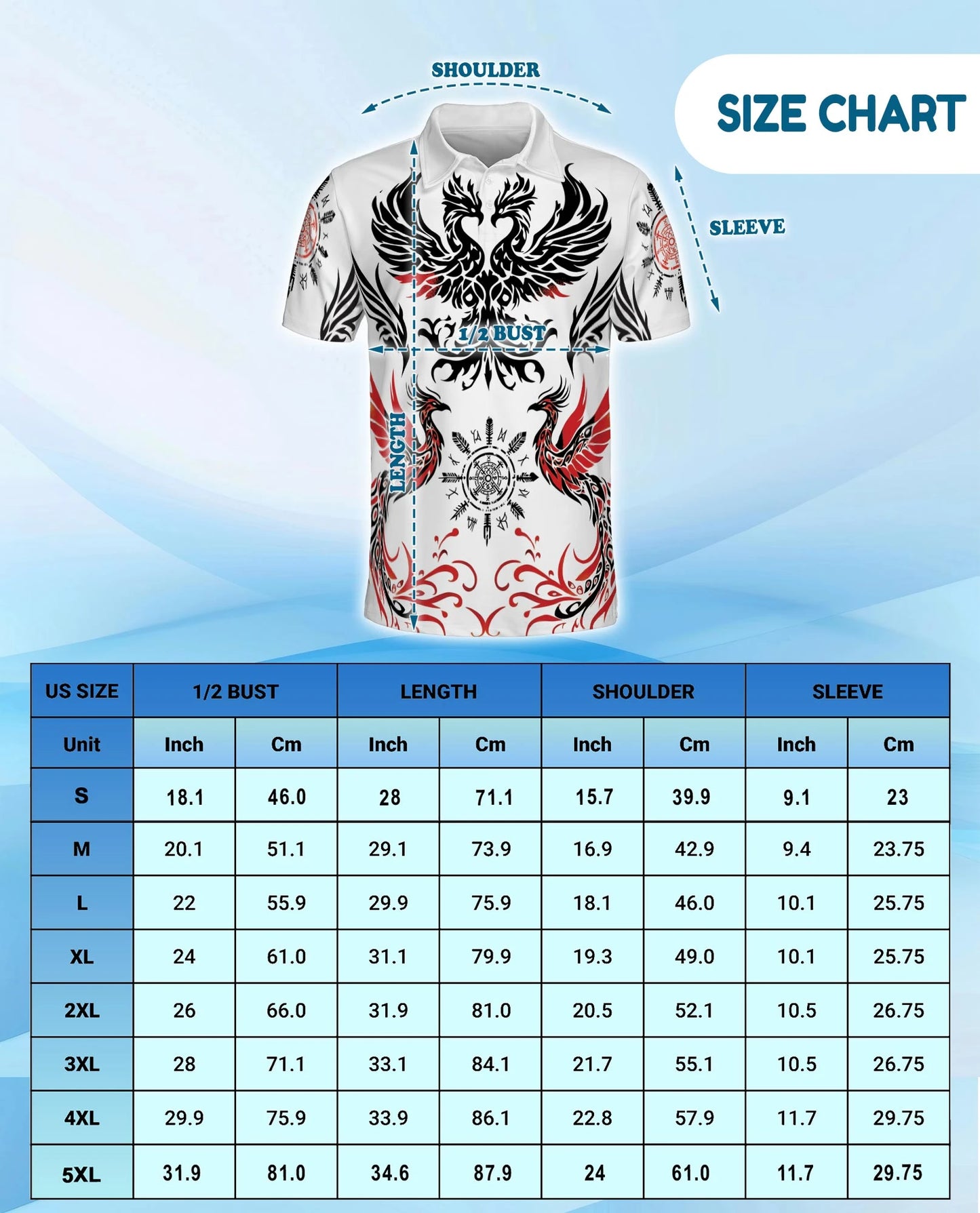 Symmetrical Phoenix Polo Shirt for Men – Mythical Fire Bird Style | Netecom