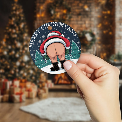 Netecom Funny Santa Ornaments, Merry Christ My Ass Ceramic Ornament for Christmas Tree Hanging Decorations Gift, Funny Gag Gifts for Men Women, Holiday Party Present