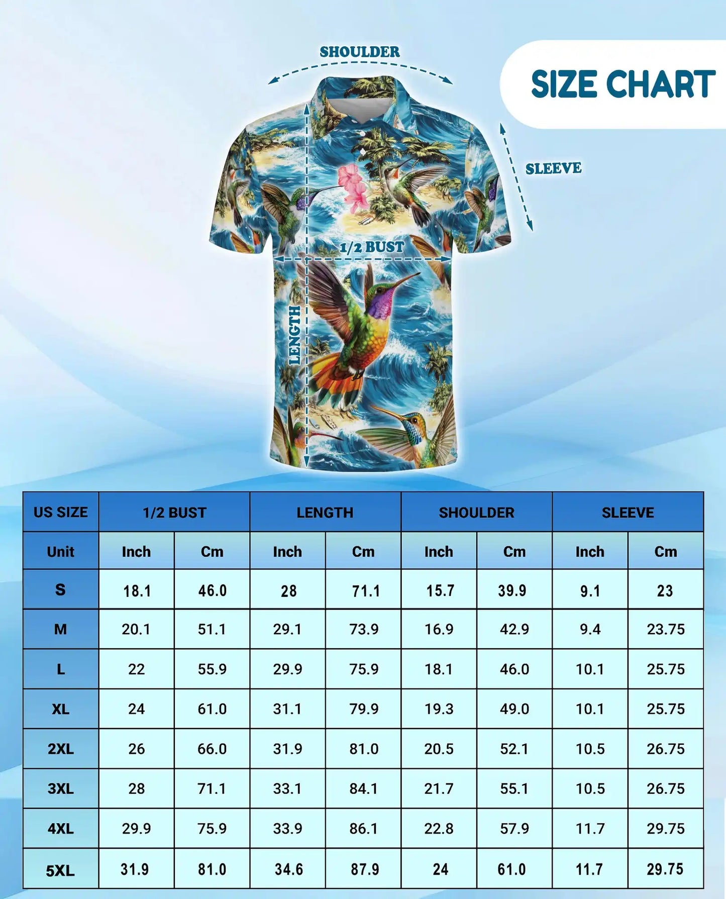 Hummingbird Tropical Polo Shirt – Ocean Wave Print | Netecom