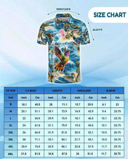 Hummingbird Tropical Polo Shirt – Ocean Wave Print | Netecom