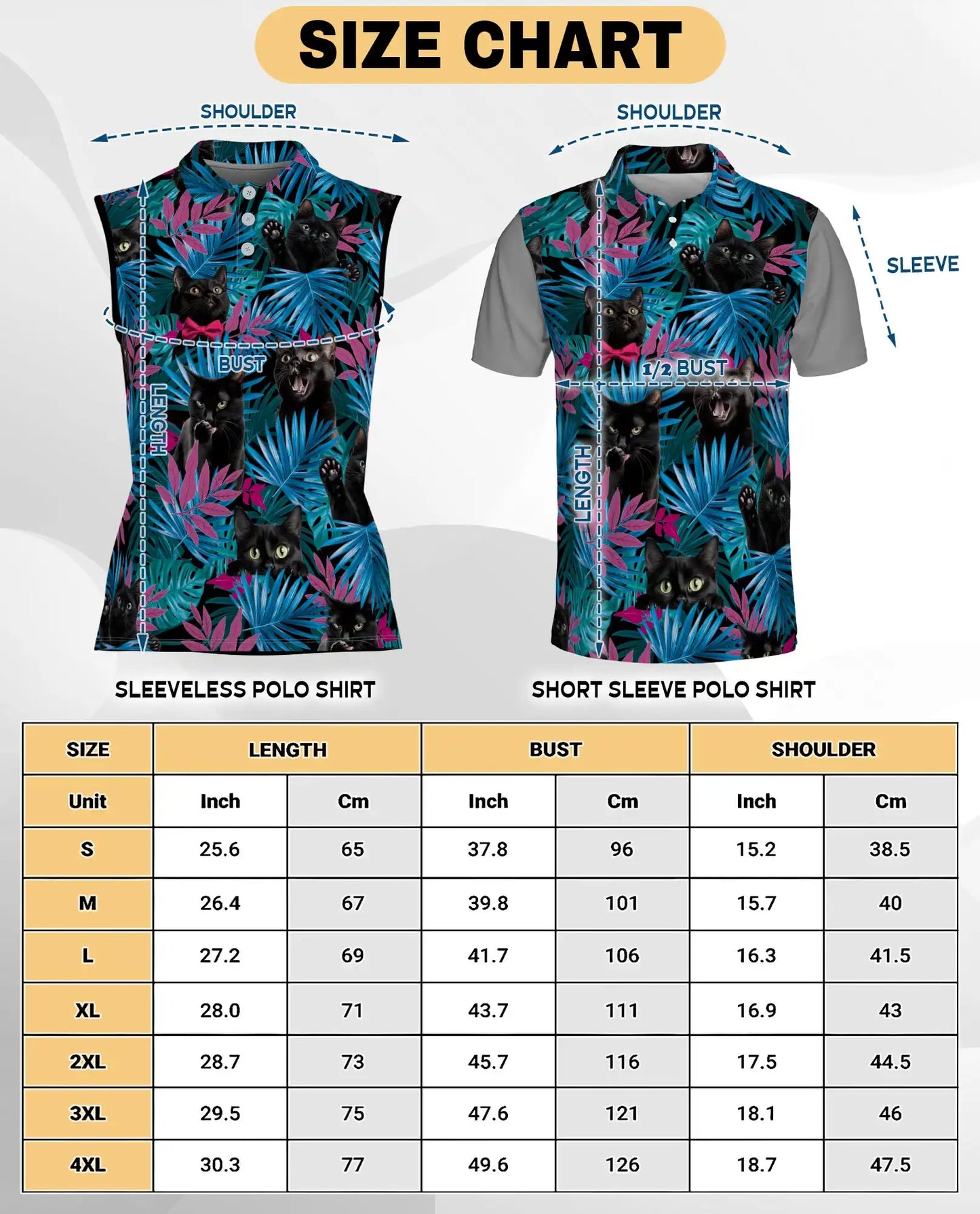 Black Cat Tropical Leaves Sleeveless Polo Shirt for Women| Netecom