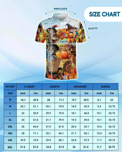 Autumn Harvest Cats Polo Shirt for Men – Cute Fall Kitten Print | Netecom