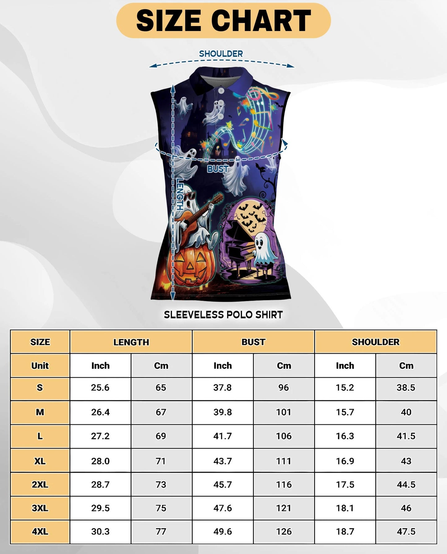 Music Night Halloween Sleeveless Polo Shirt for Women | Netecom